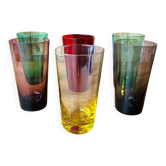 Set of 7 colored glasses 70s