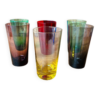 Set of 7 colored glasses 70s