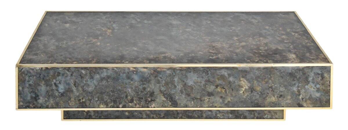 Marble glass coffee table with "solar eruption" decor.