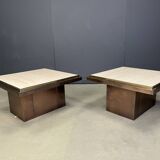 Pair of copper and travertine coffee tables by Belgochrom, 1970s