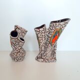 2 Vases of Vallauris in ceramic swaddled volcanic effect.