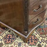 1950s English mahogany chest of drawers with one shelf