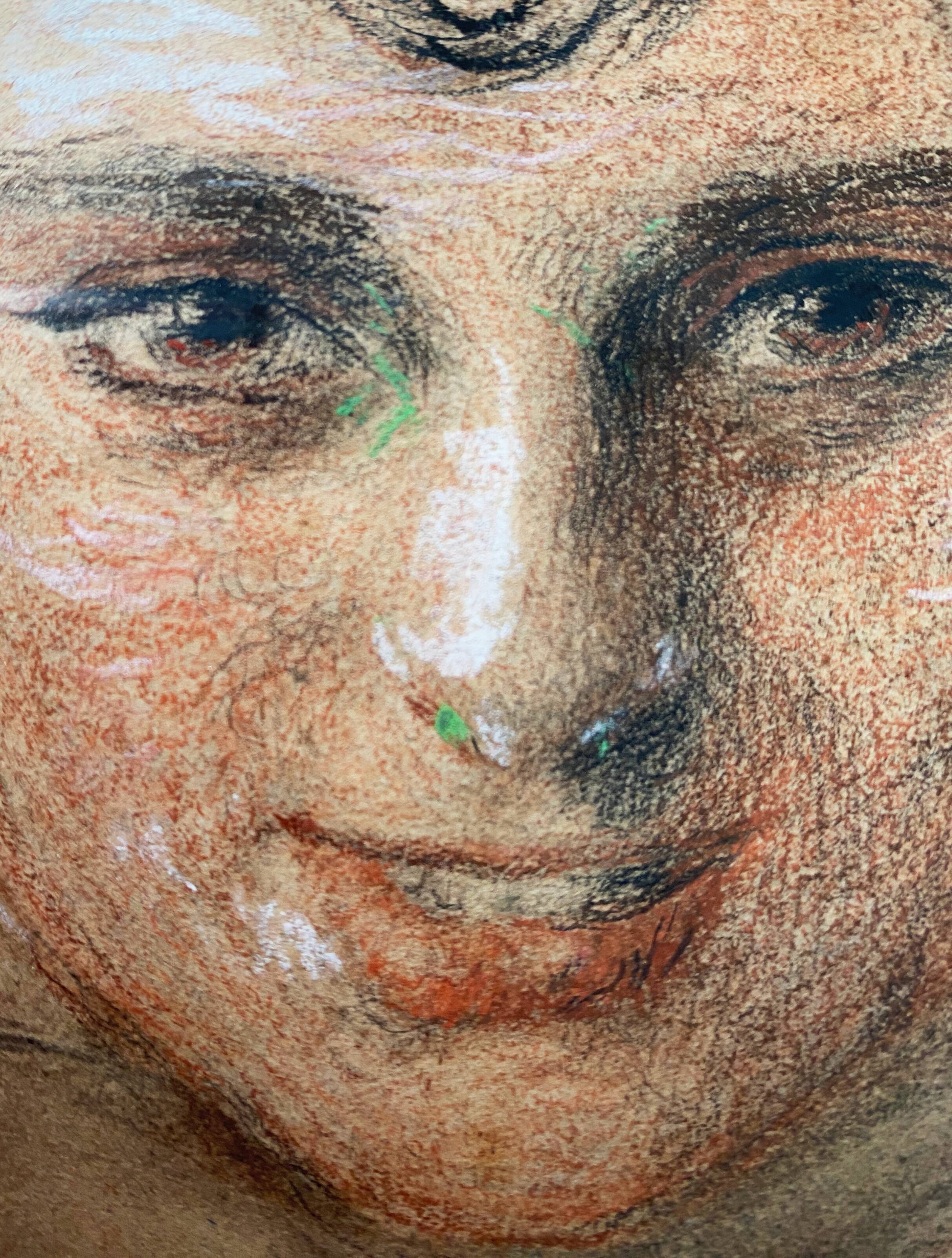 Painting drawing and flange "Young smiling woman" 30's signed L. George