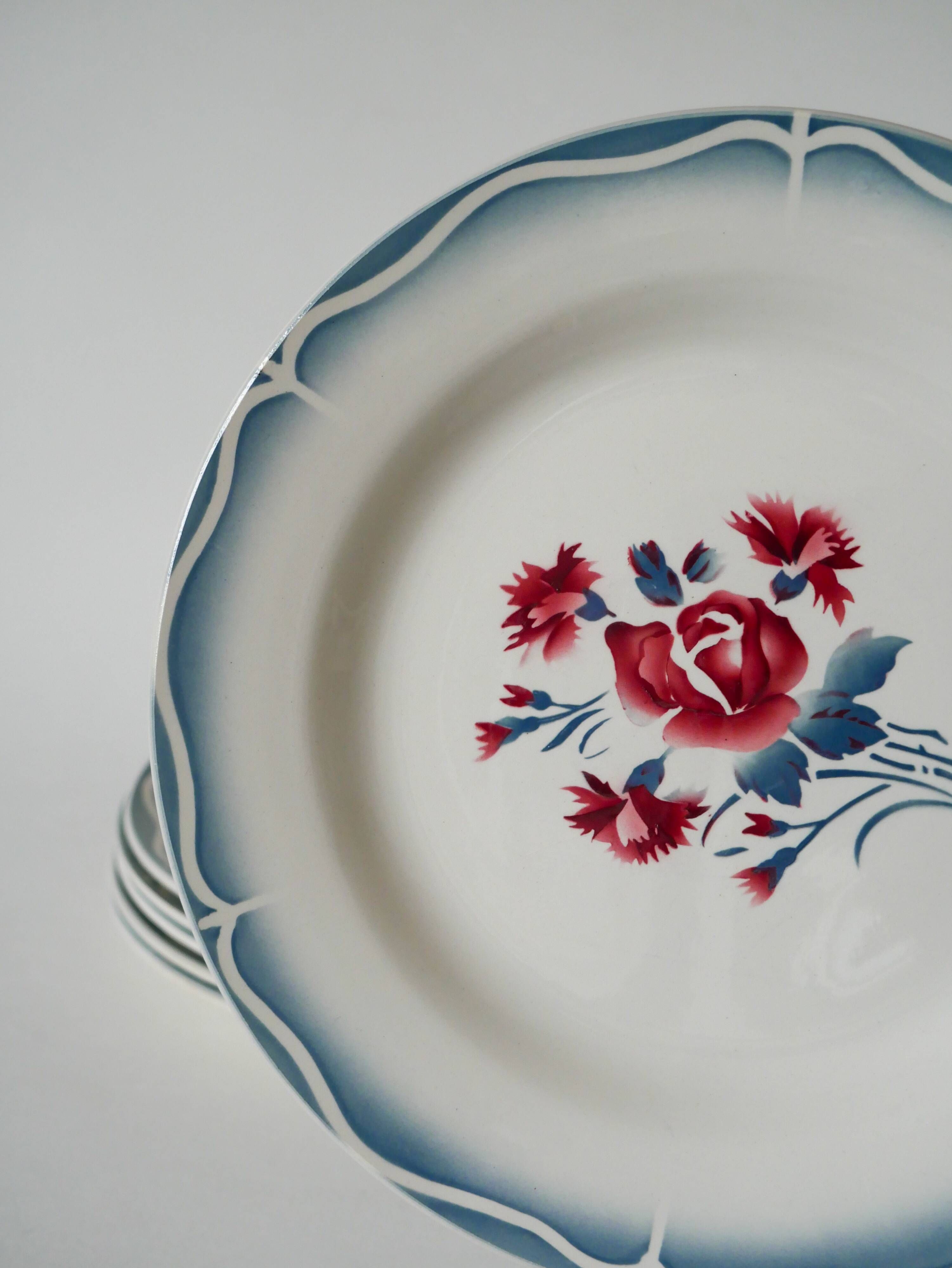 Set of 6 Digoin Sarreguemines flat plates model Nina Rosa 1950