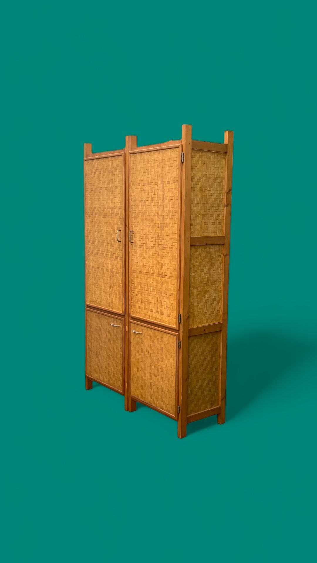 Bamboo cabinet woven and modular pine vintage 1960