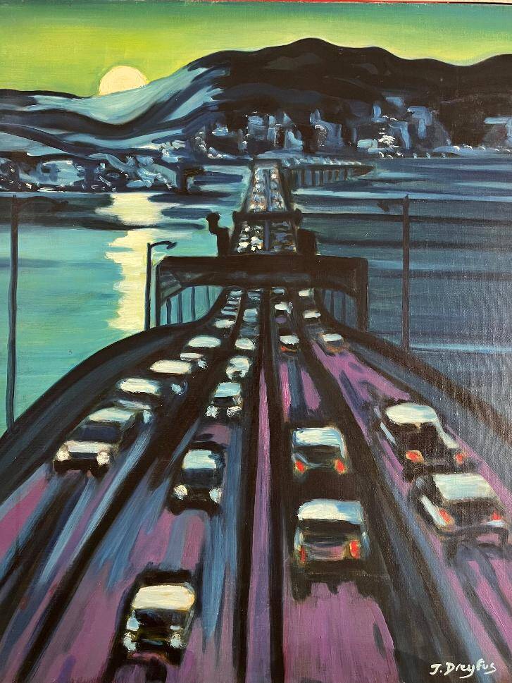 Pont à Seattle- Peinture à l'huile-Jérôme Dreyfus-1992