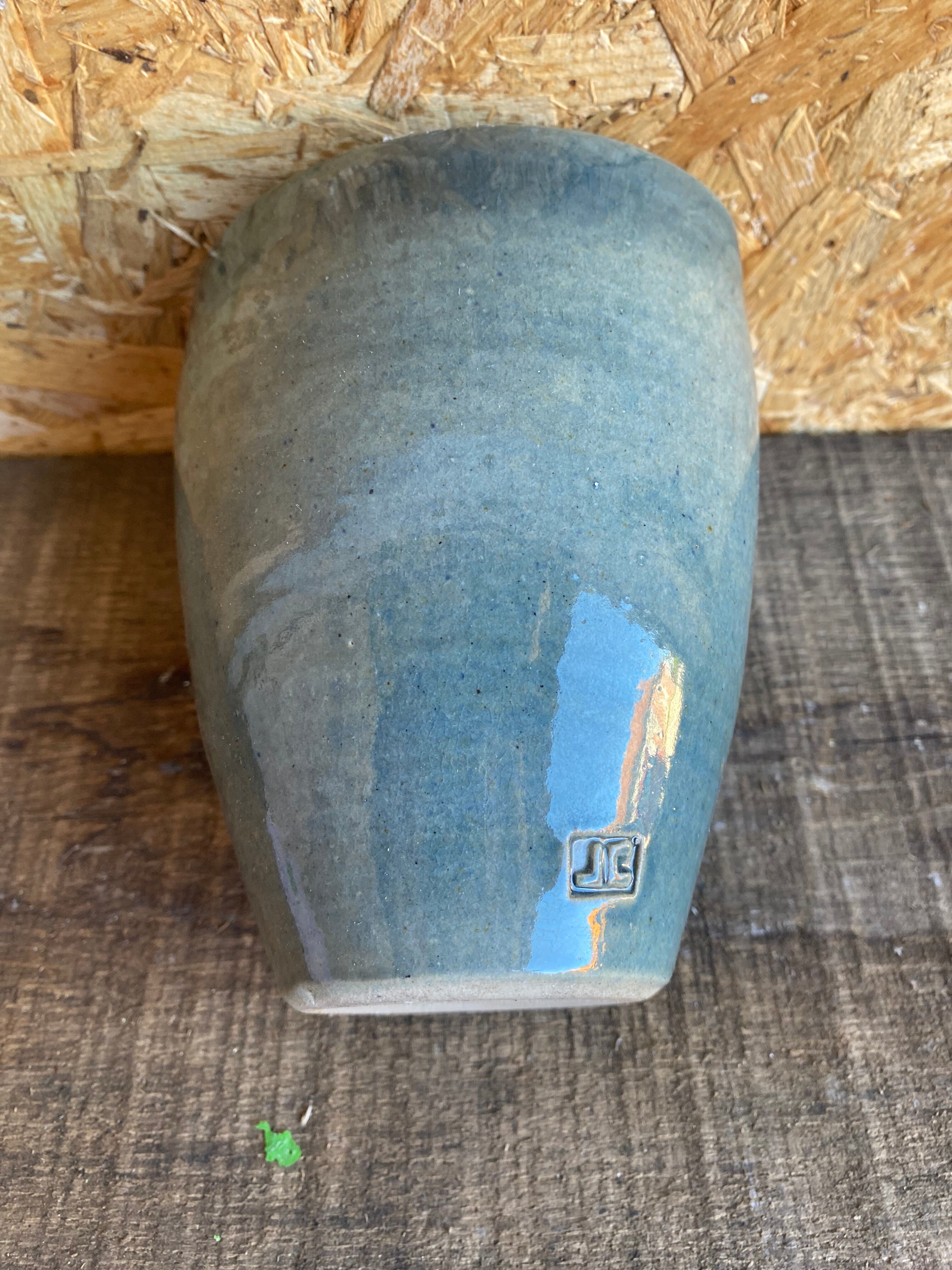 Ancient Vase JACKY COVILLE Glazed Stoneware Blue Vintage #D987