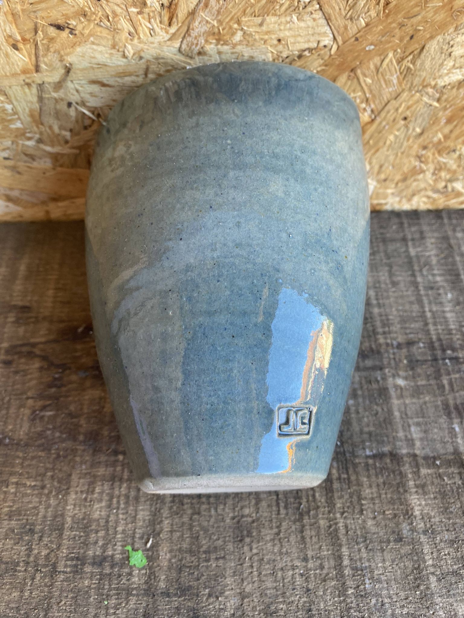 Ancient Vase JACKY COVILLE Glazed Stoneware Blue Vintage #D987