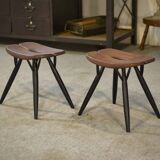 Pair of Pirkka stools by Ilmari Tapiovaara for Laukaan Puu (first edition, stamped) 1950s