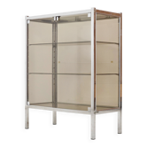 Meuble vitrine en métal chromé et verre fumé – design moderniste, années 19