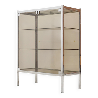 Chrome metal display cabinet with smoked glass – modernist design, 1920s.