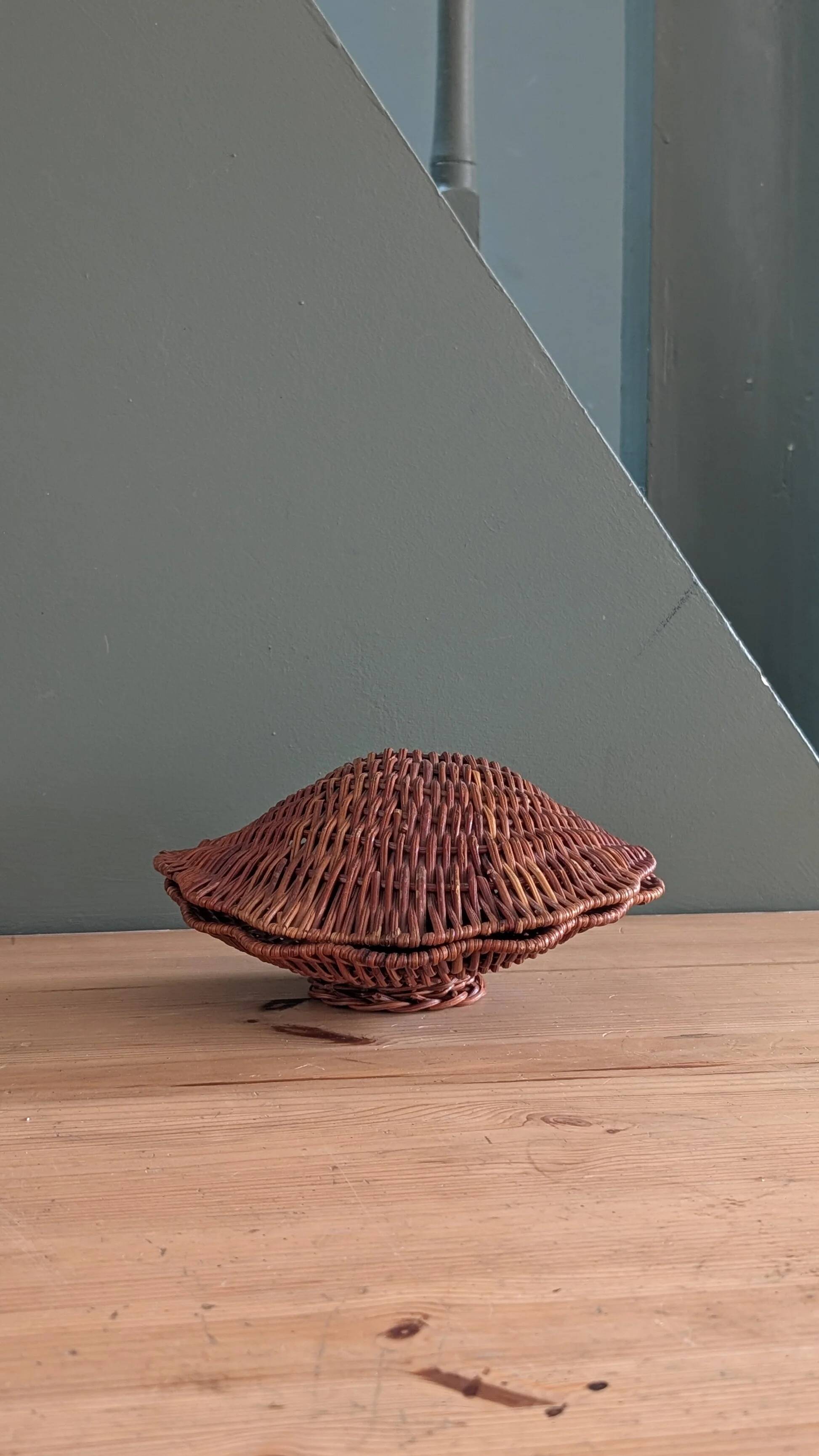 Boîte coquillage vintage en osier tressé