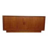 Large teak tambour sideboard from Dyrlund, Denmark, 1970s.