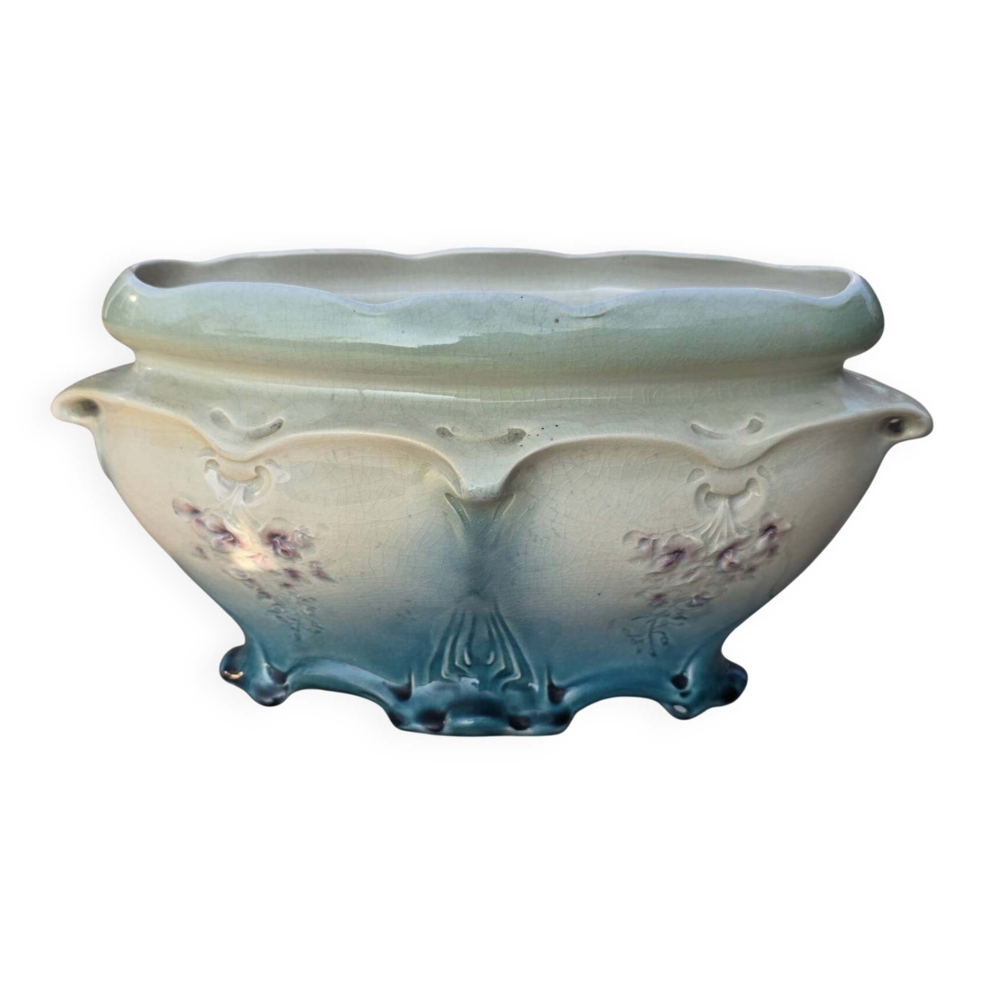 Vintage barbotine jardinière Gustave De Bruyn Fives-Lille 30 cm