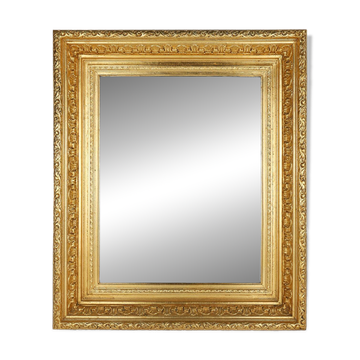 Baroque gilt facet cut wall mirror in wood, France 1850