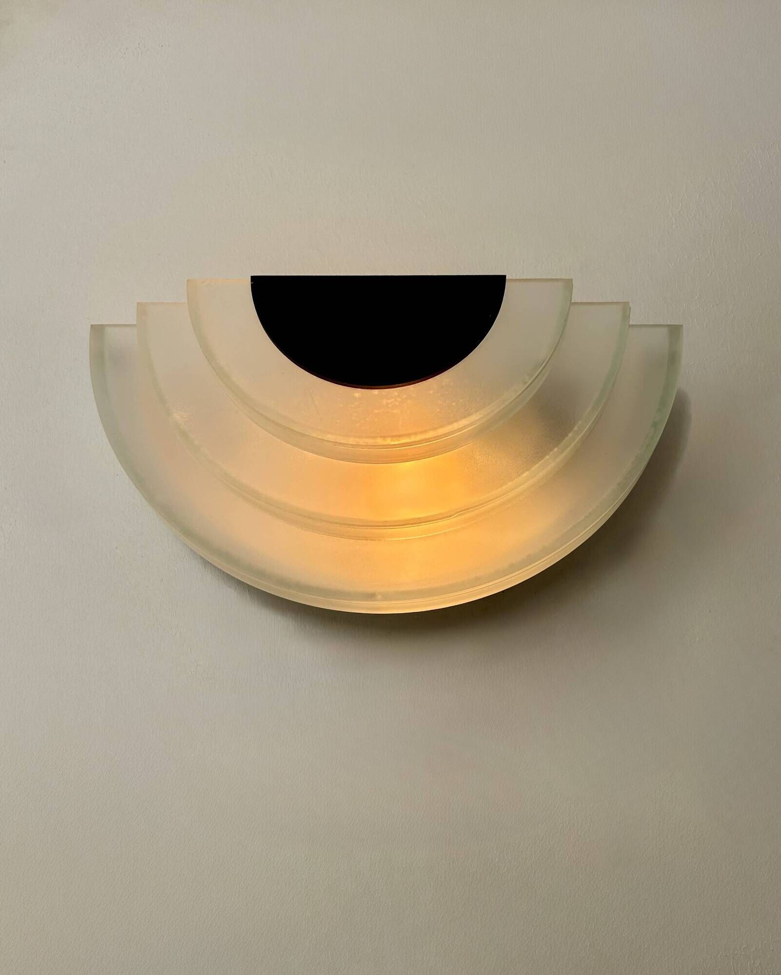 Pair of vintage wall lights, sandblasted perspex and black metal, Italy, 1980