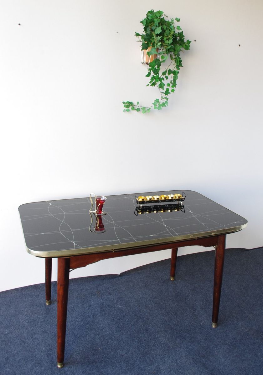 Folding table with black and gold painted glass, 1950