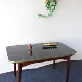 Folding table with black and gold painted glass, 1950