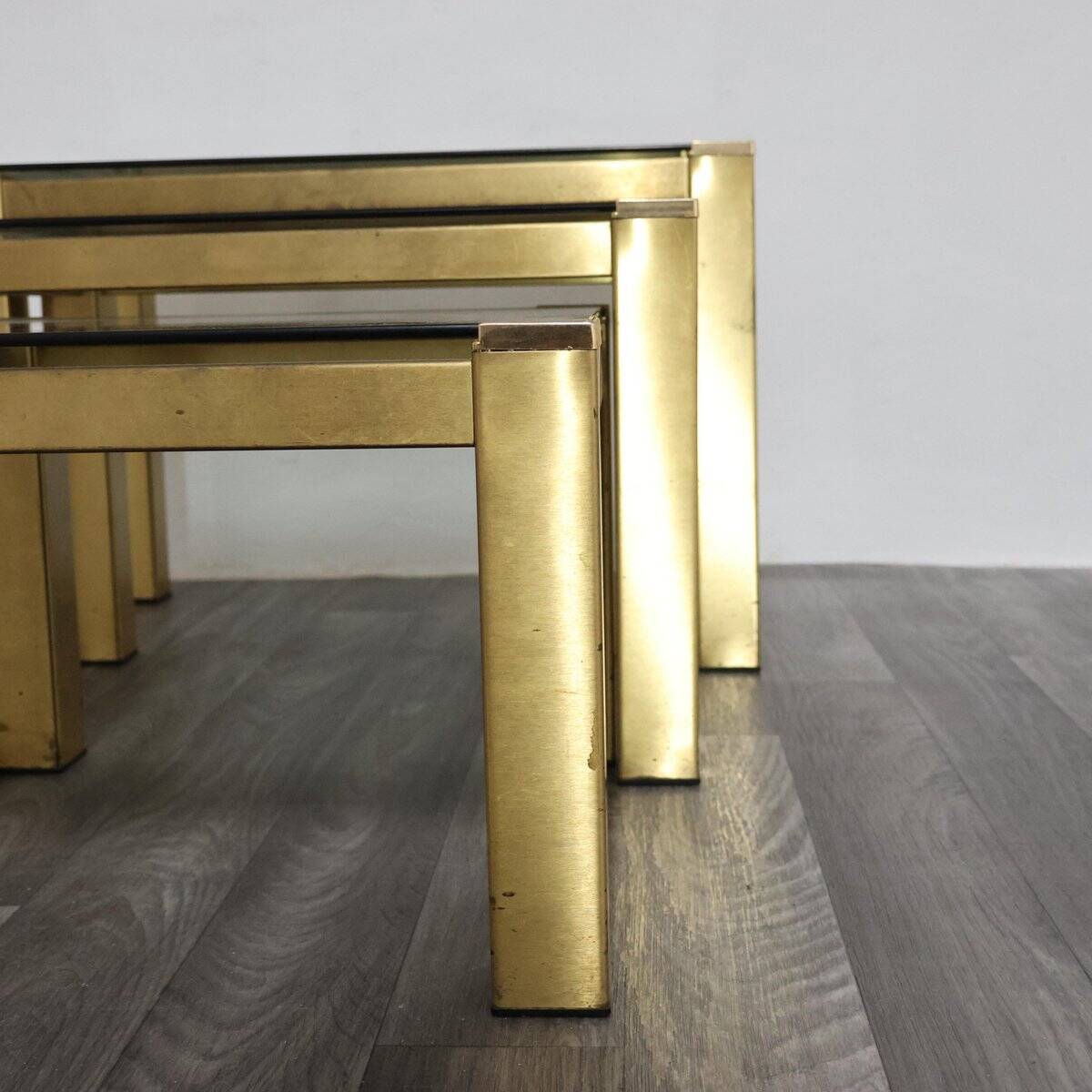 Vintage Hollywood Regency Brass Coffee Tables, 1970s, Set of 3