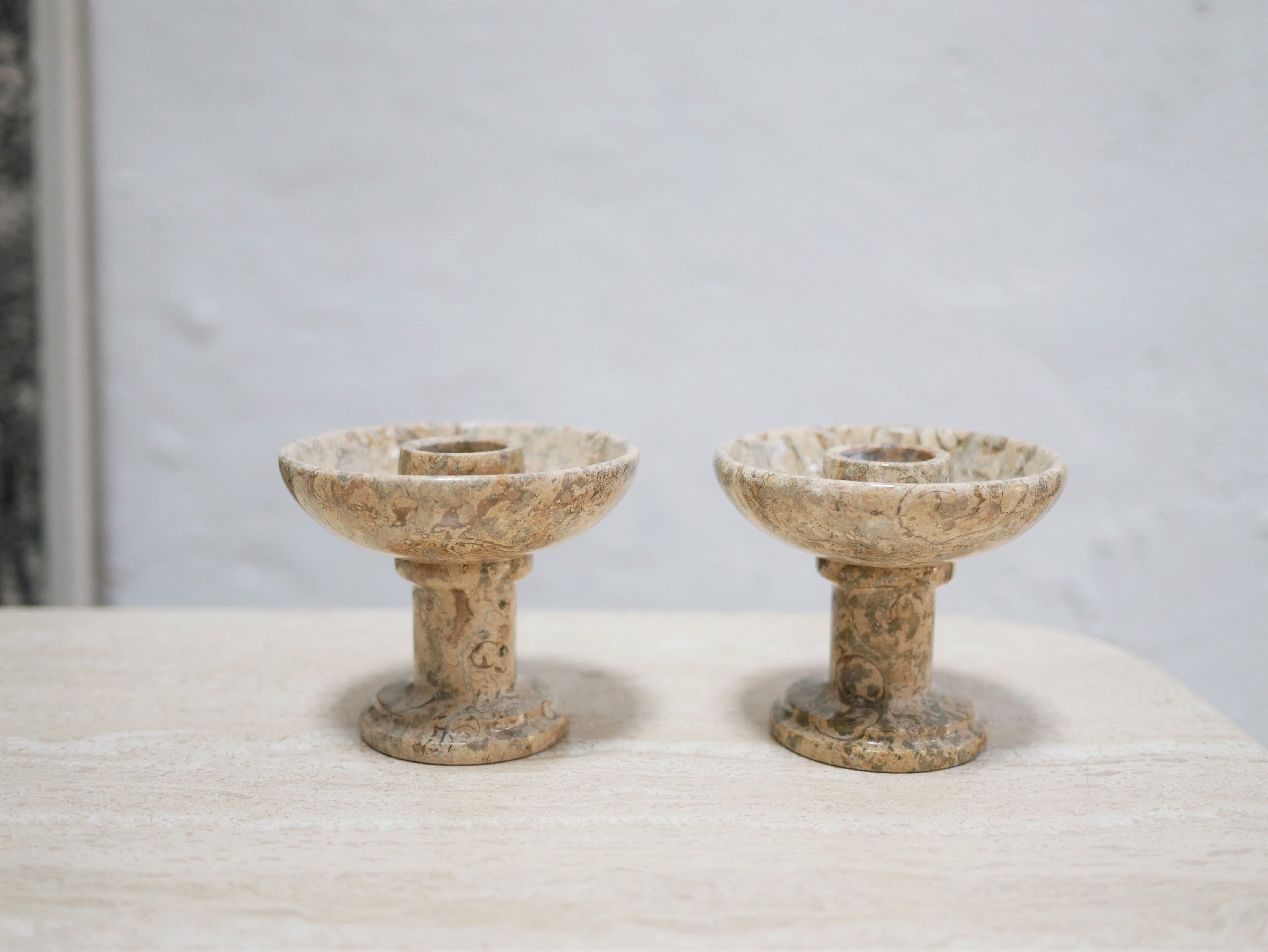 Pair of vintage jasper stone candle holders