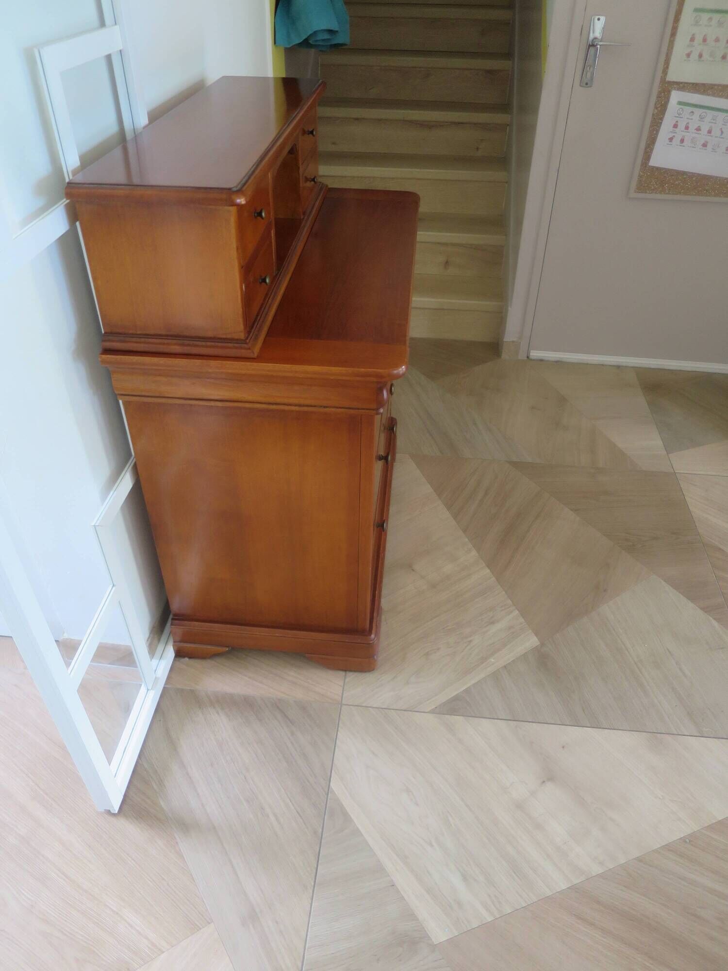 Vintage commode secretary dressing table sliding top 7 drawers cherry wood