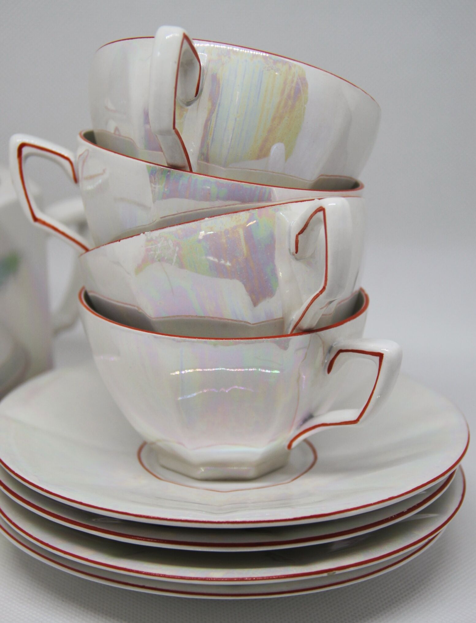 Digoin Coffee Service No.14 / 4 cups - sugar - pearly white and orange