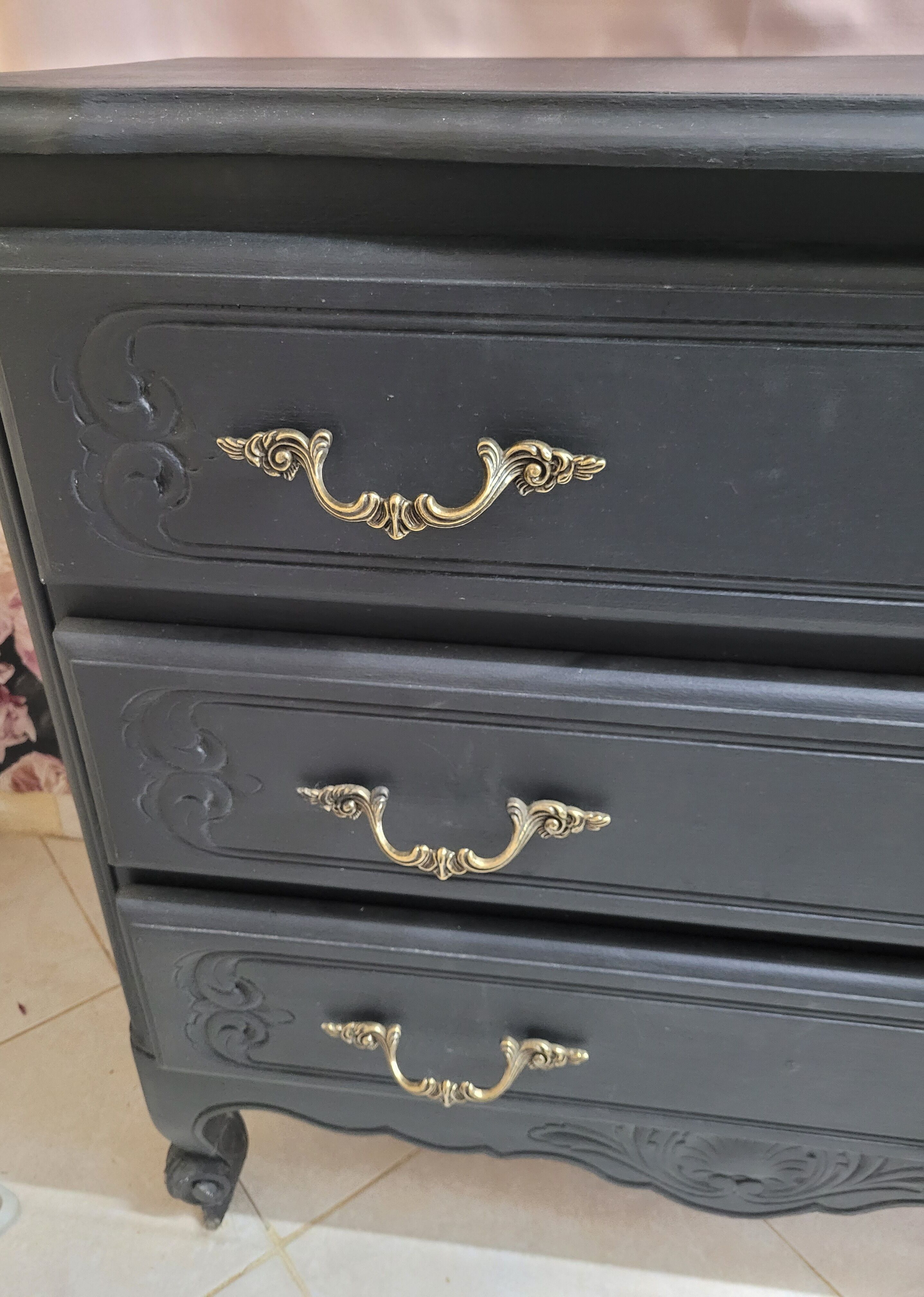 Matte black vintage dresser