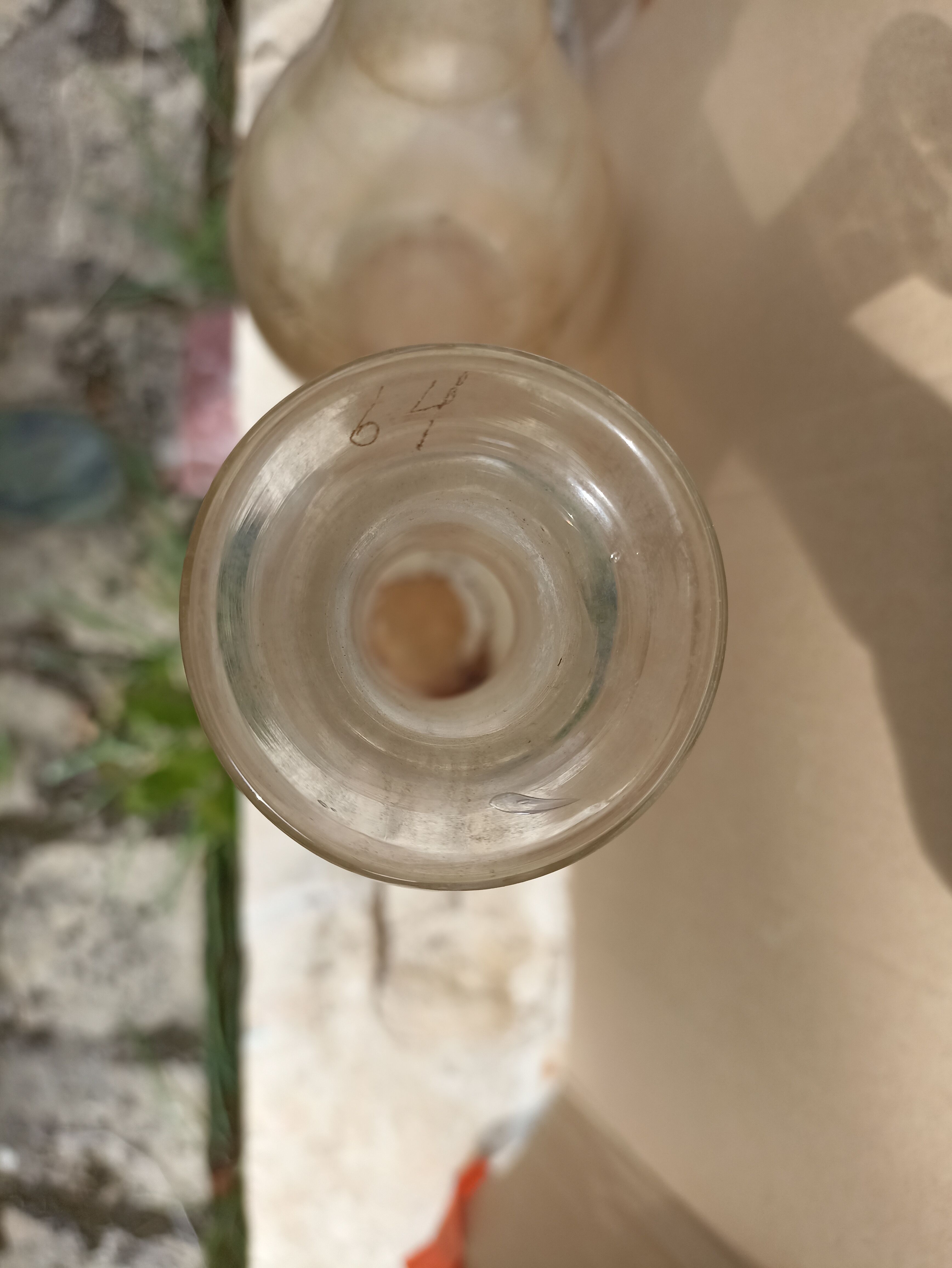 Pair of chiseled glass wine decanters