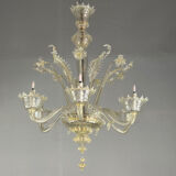 Venetian chandelier in gilded Murano glass, 6 light arms circa 1940