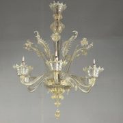 Venetian chandelier in gilded Murano glass, 6 light arms circa 1940