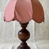 1950s wooden and pink fabric table lamp
