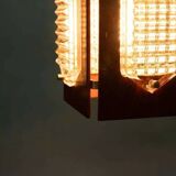 Vintage wooden and glass suspension Flygsfors Facette, glass lamp.