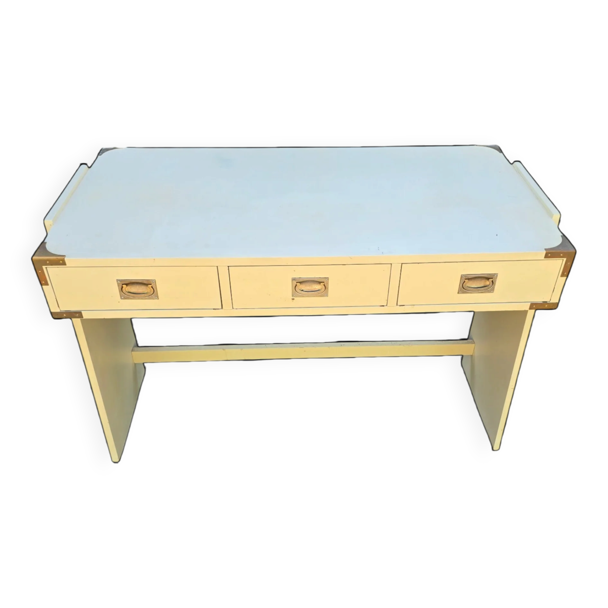 Bureau vintage campagne bois crème et laiton