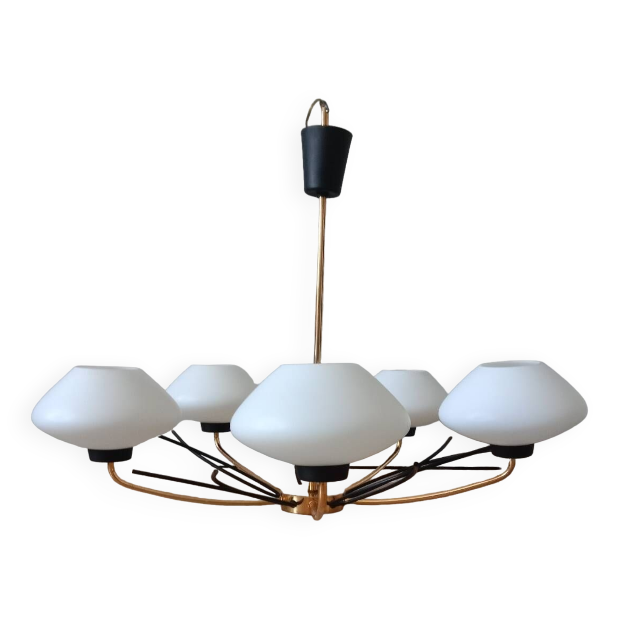 Opaline and brass chandelier