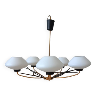 Opaline and brass chandelier