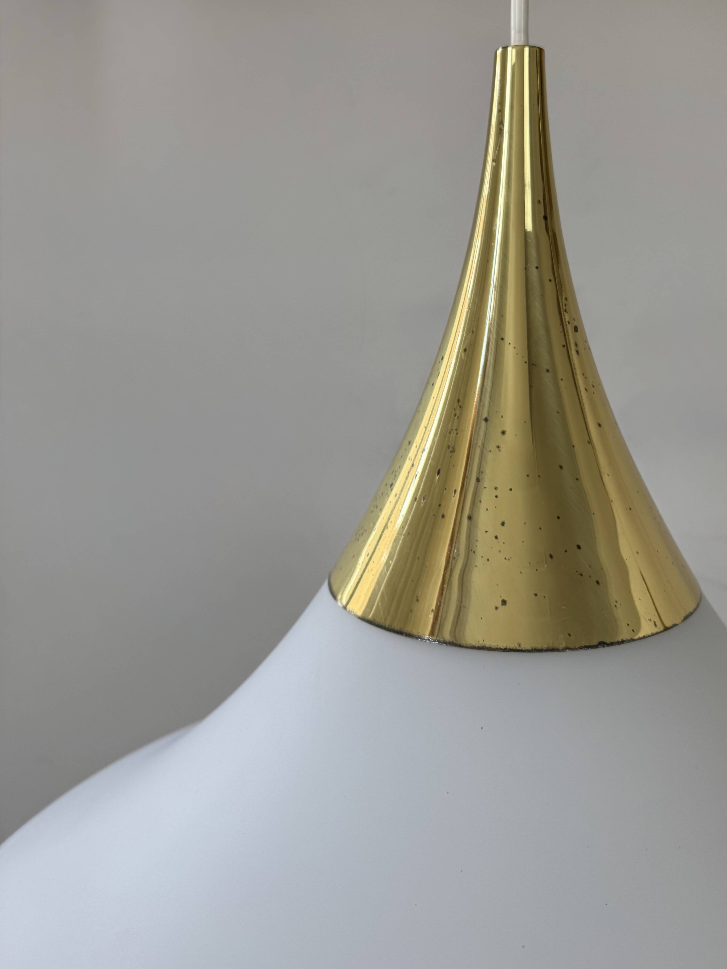 XL Pair of vintage pendants by Limburg, brass and opaline, Germany 1