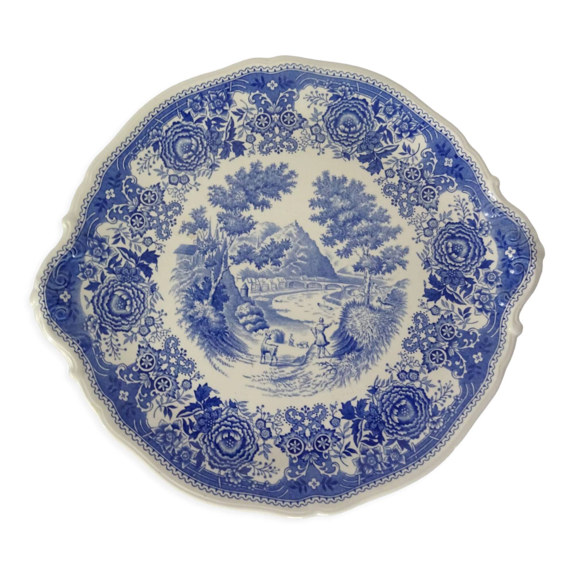 Round ceramic faience dish villeroy boch burgerland blue