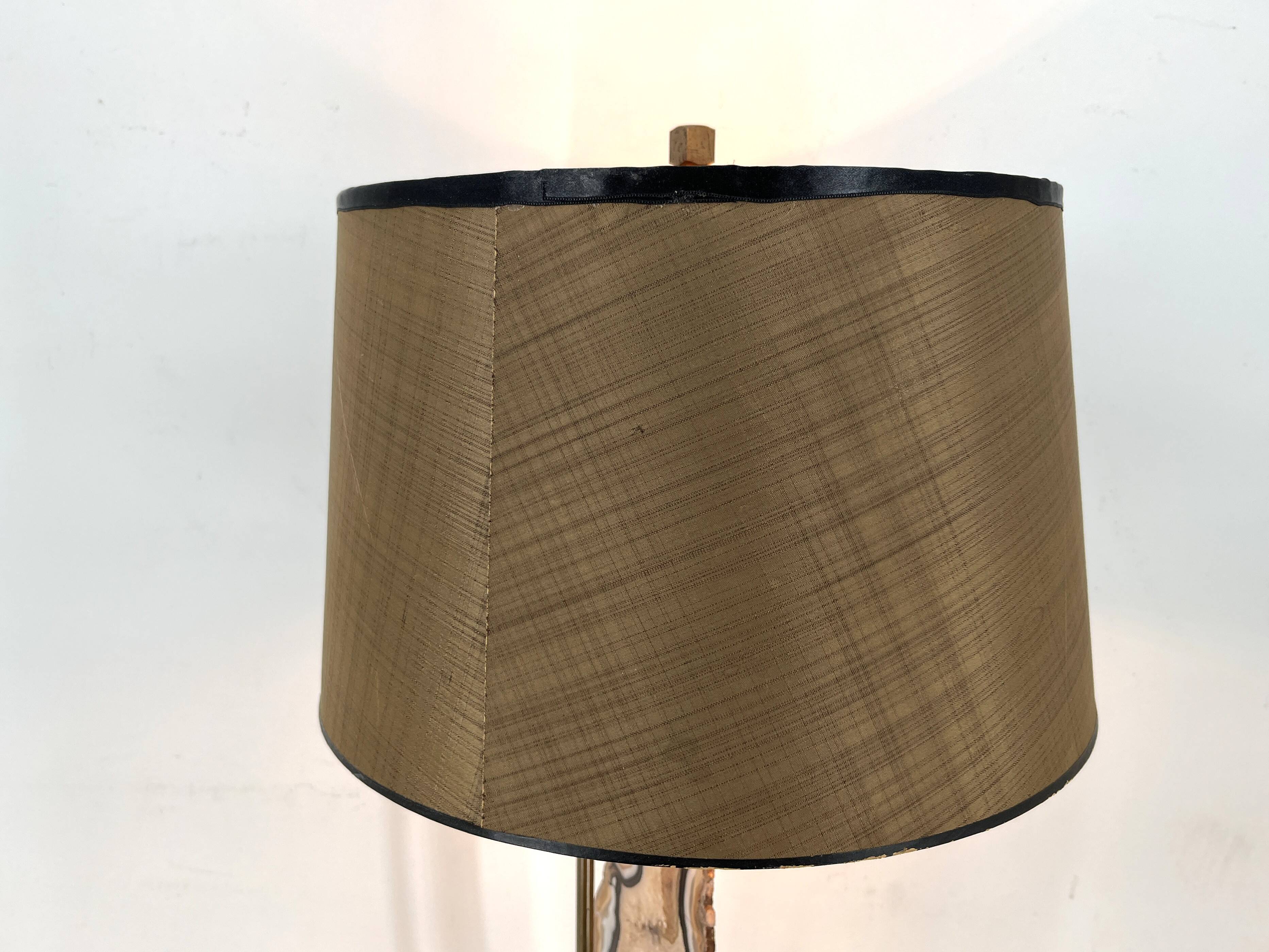 Lampe de table vintage en tranches d'agate en laiton, années 1970