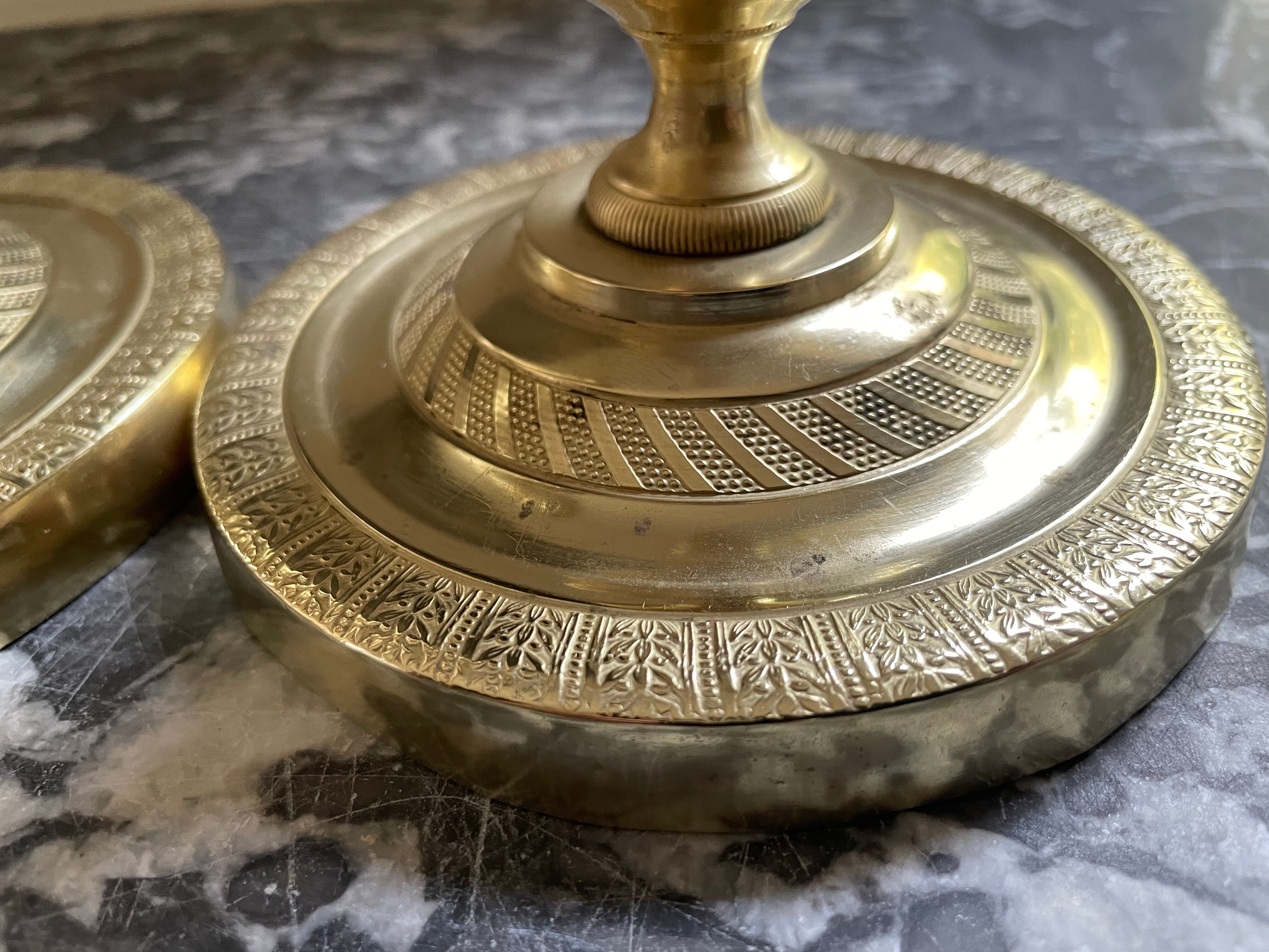 Pair of torch candle holders in chiseled gilded bronze XIXEME