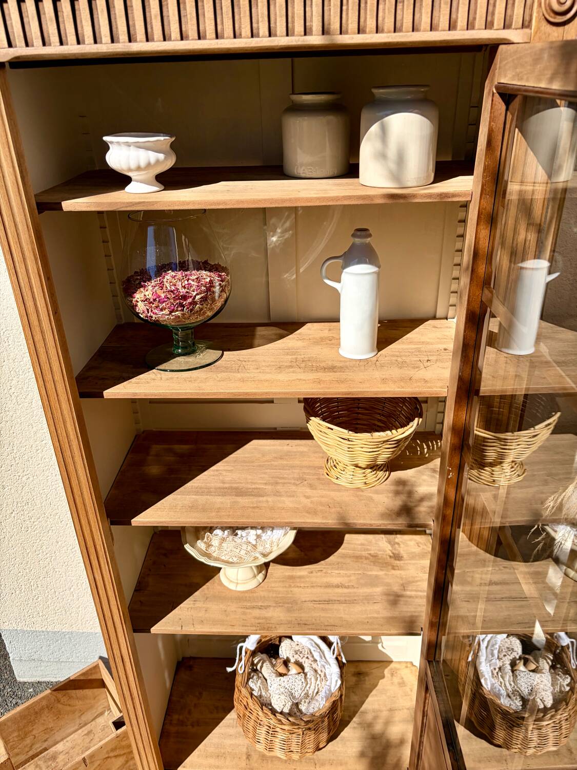 Raw wood display cabinet