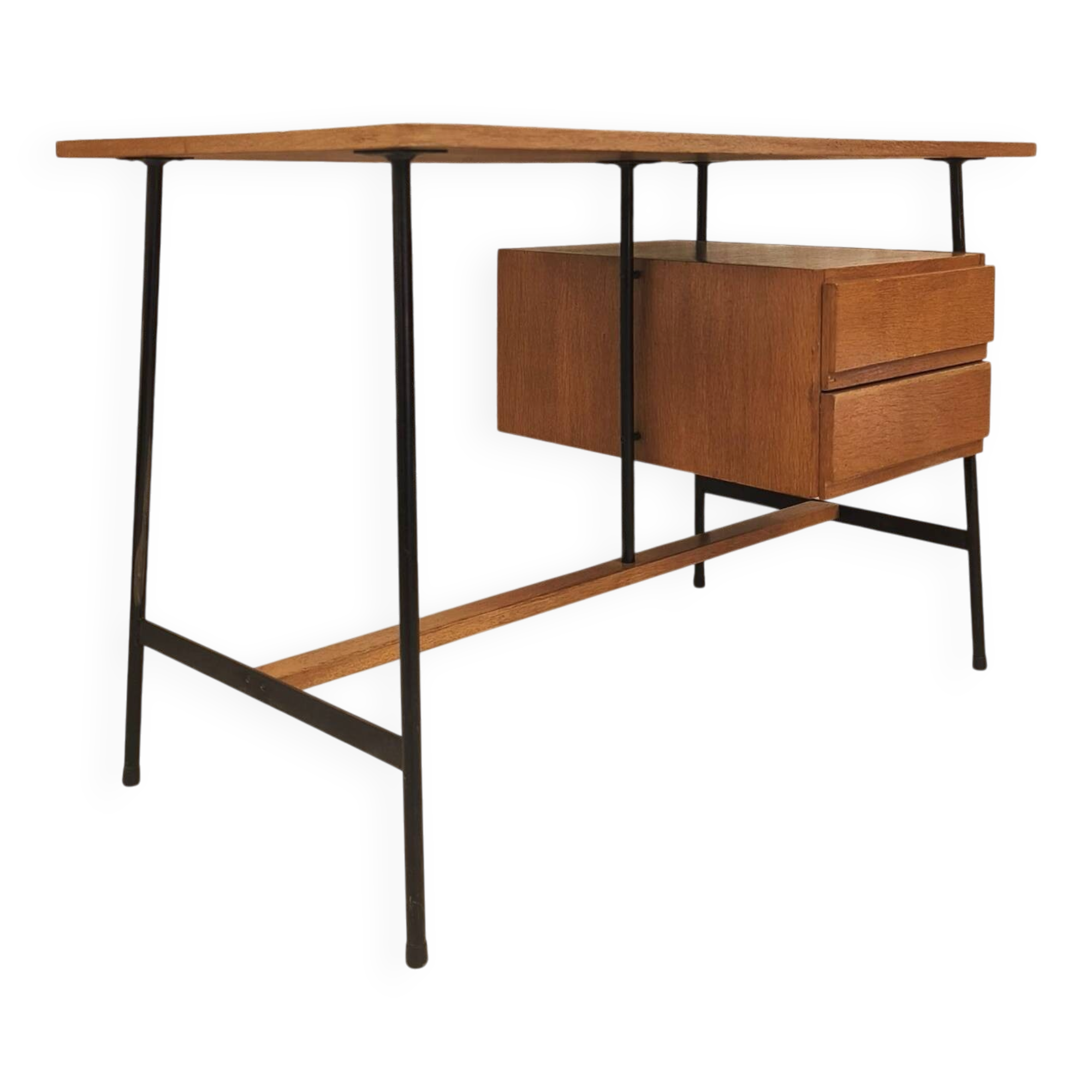 Modernist desk with suspended drawer unit, French work from the 1950s.