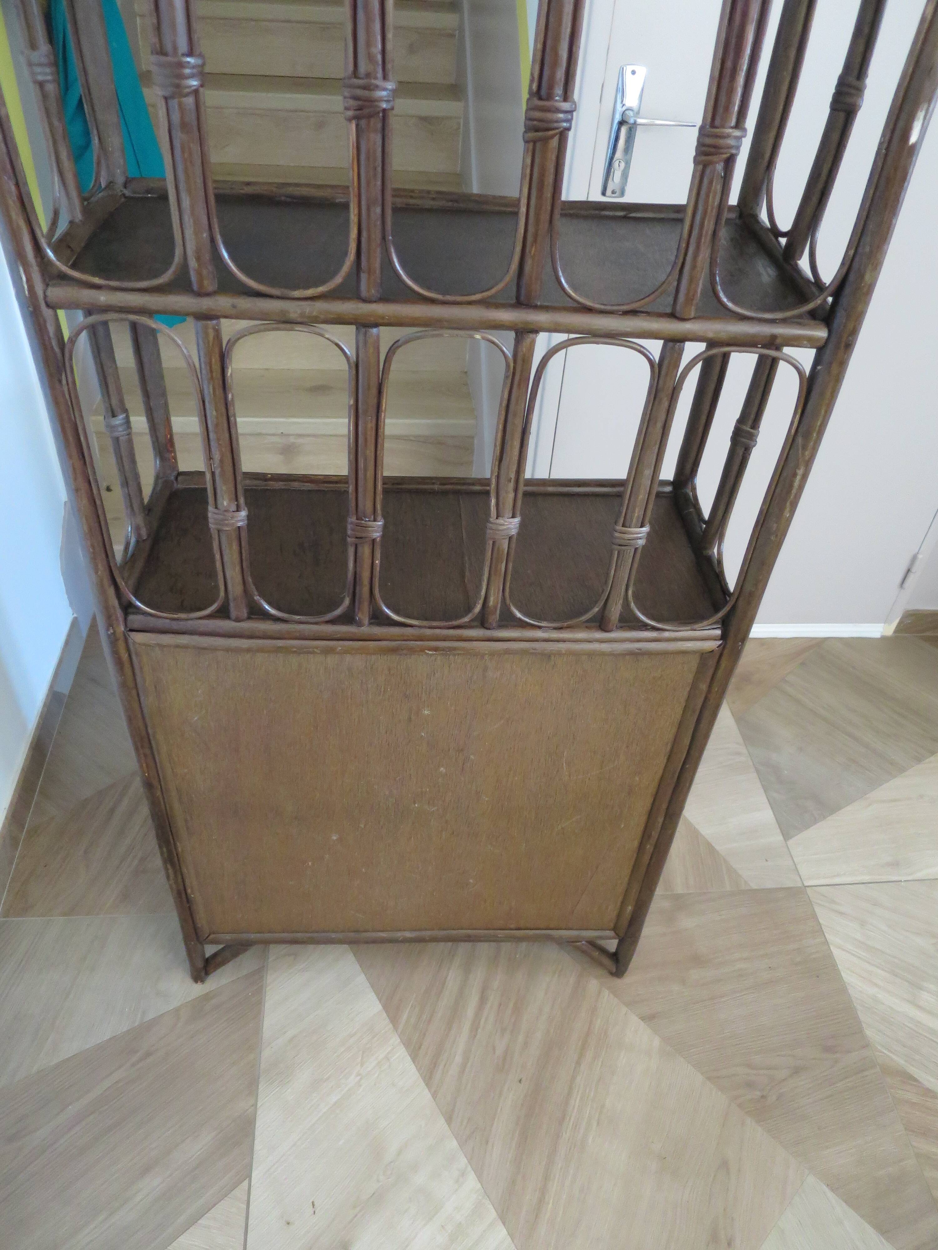 Retro-vintage-Low sideboard-library - cane-wood-rattan-1960s