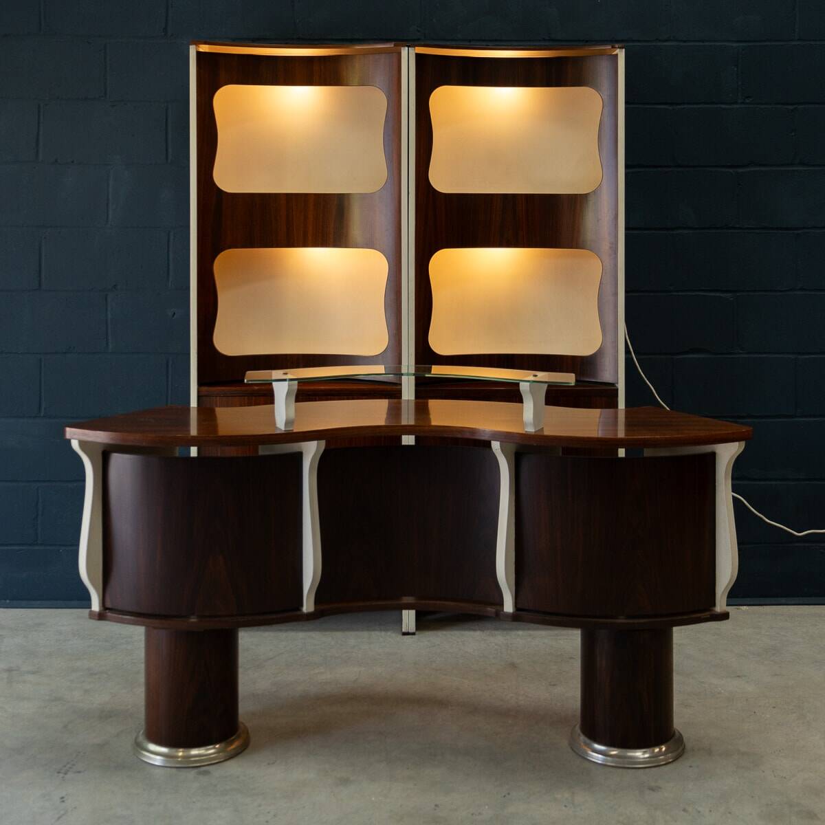 20thC ITALIAN STANDING DRY BAR IN HARDWOOD & CREAM LAMINATE c.1970