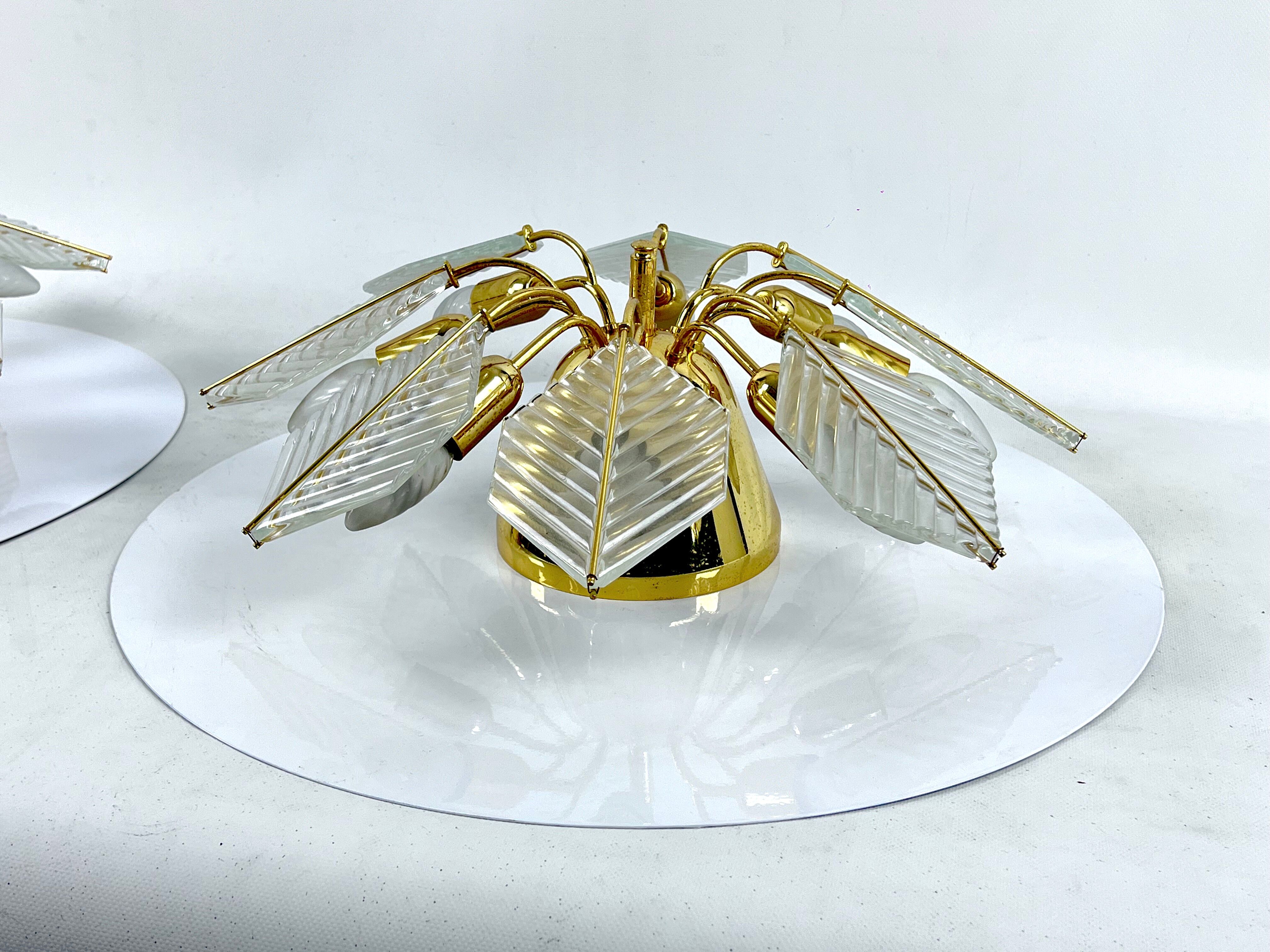 Italian Modern pair of brass ceiling lamps by Zero Quattro. 1970s