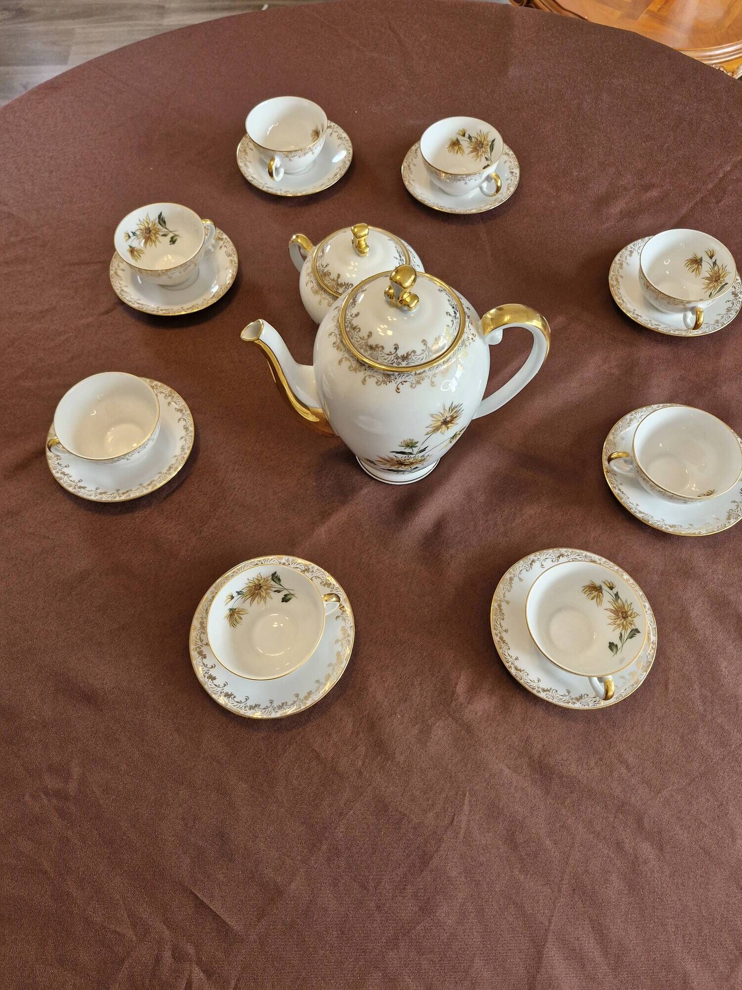 Antique coffee service in longwy porcelain – floral decoration and gilding –