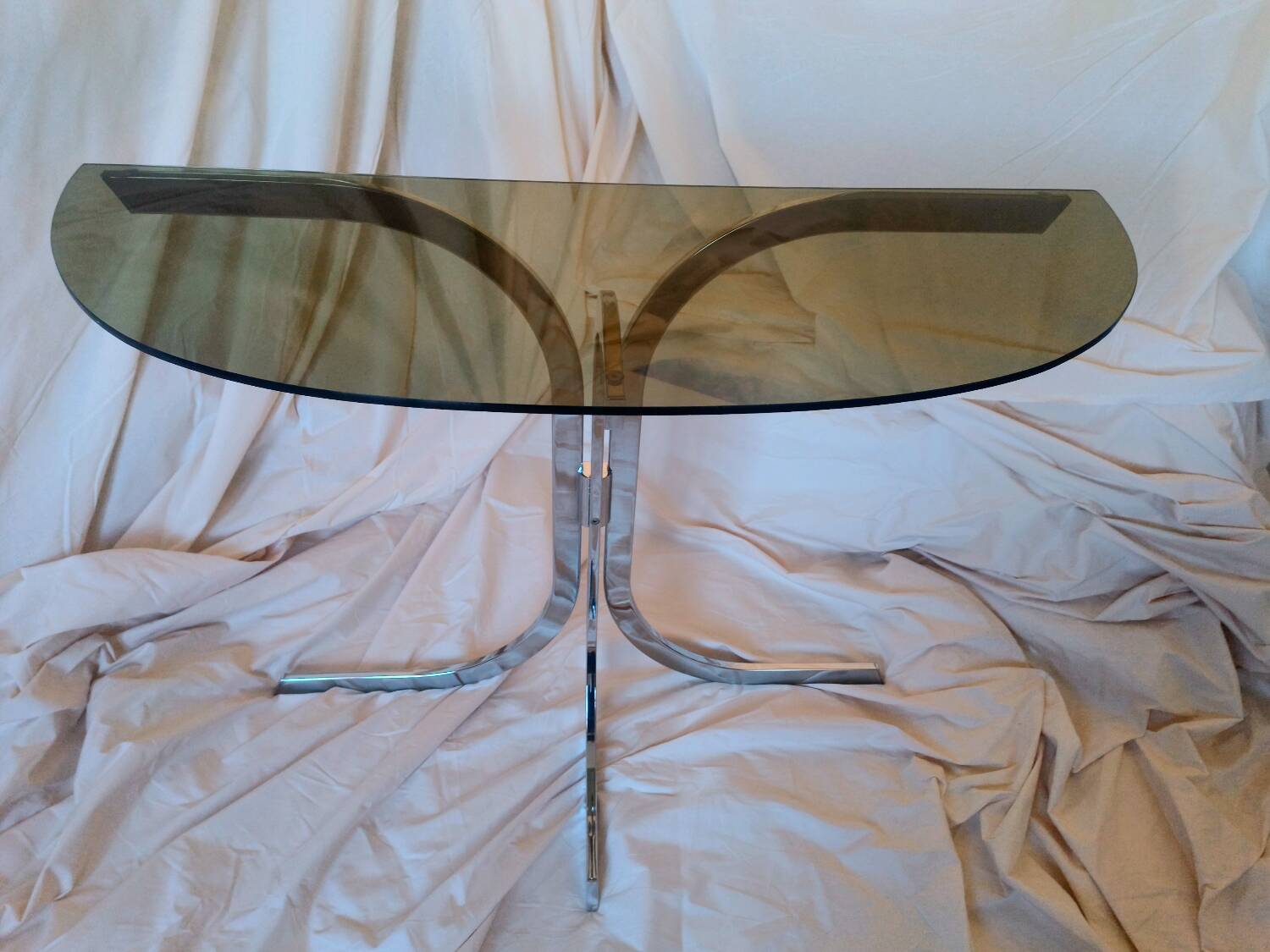 Vintage 1970s glass and chrome wall console