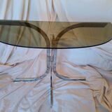 Vintage 1970s glass and chrome wall console