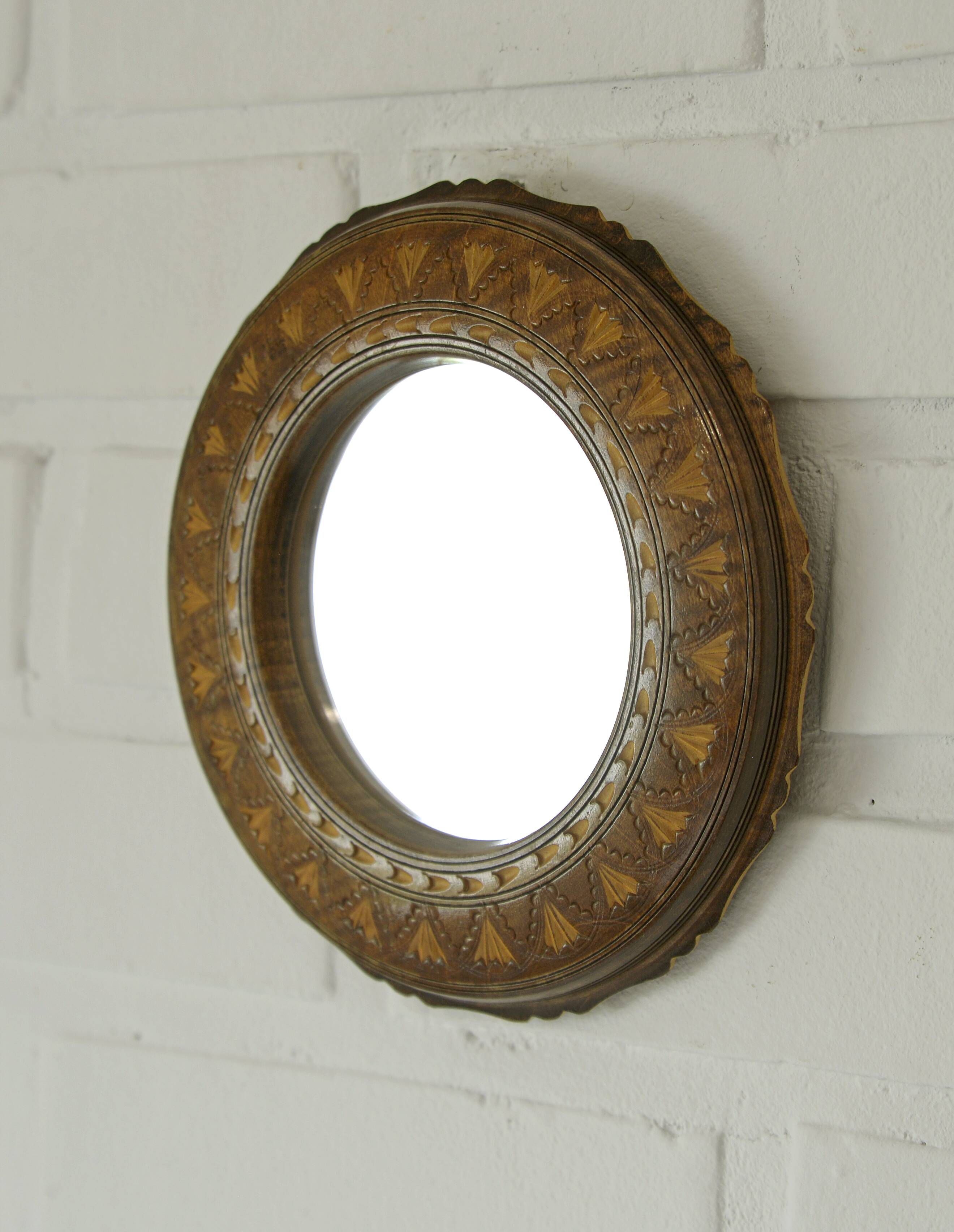 Small vintage wall mirror hand-carved wooden farmhouse handmade mirror