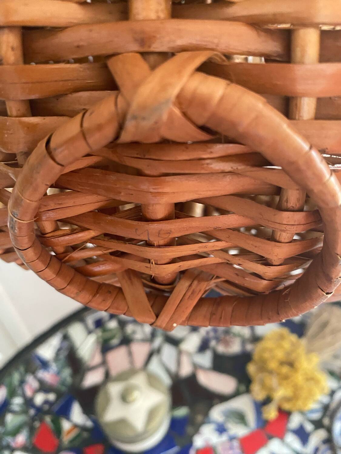 Brown woven vintage wicker basket with 2 lids.