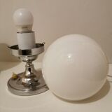 Pair of vintage chrome and opaline bedside lamps from the 1960s